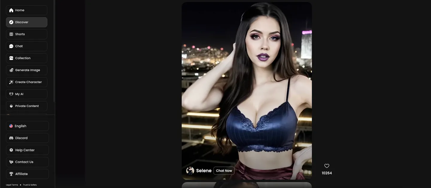 Interface da Candy AI para descobrir personagens